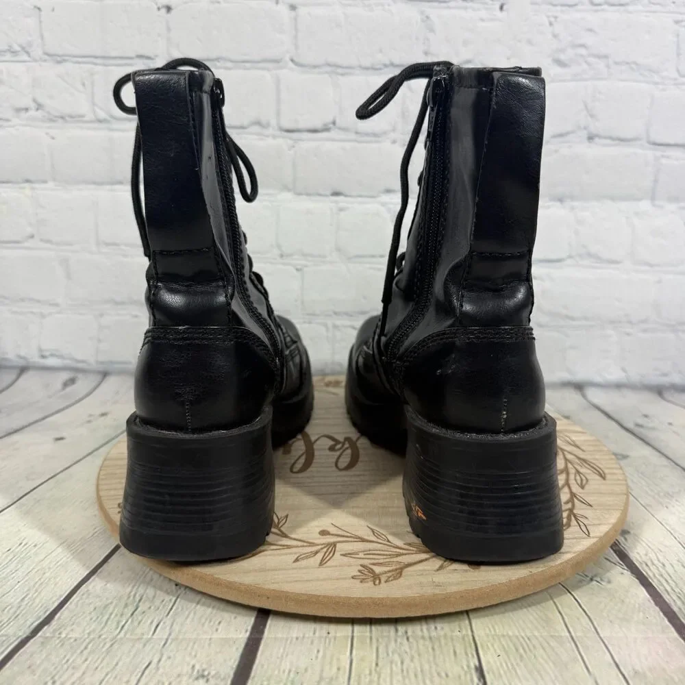 Vintage Y2K Grunge Goth Combat Boots Black Women Size 8 Chunky Platform Lug Sole